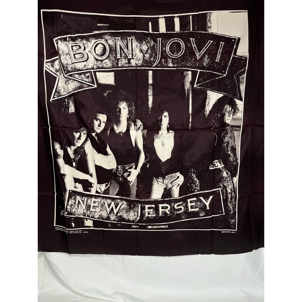 Bon Jovi New Jersey Vintage 1989 Cloth Flag Large‎ 44" x 40" Full Band Photo